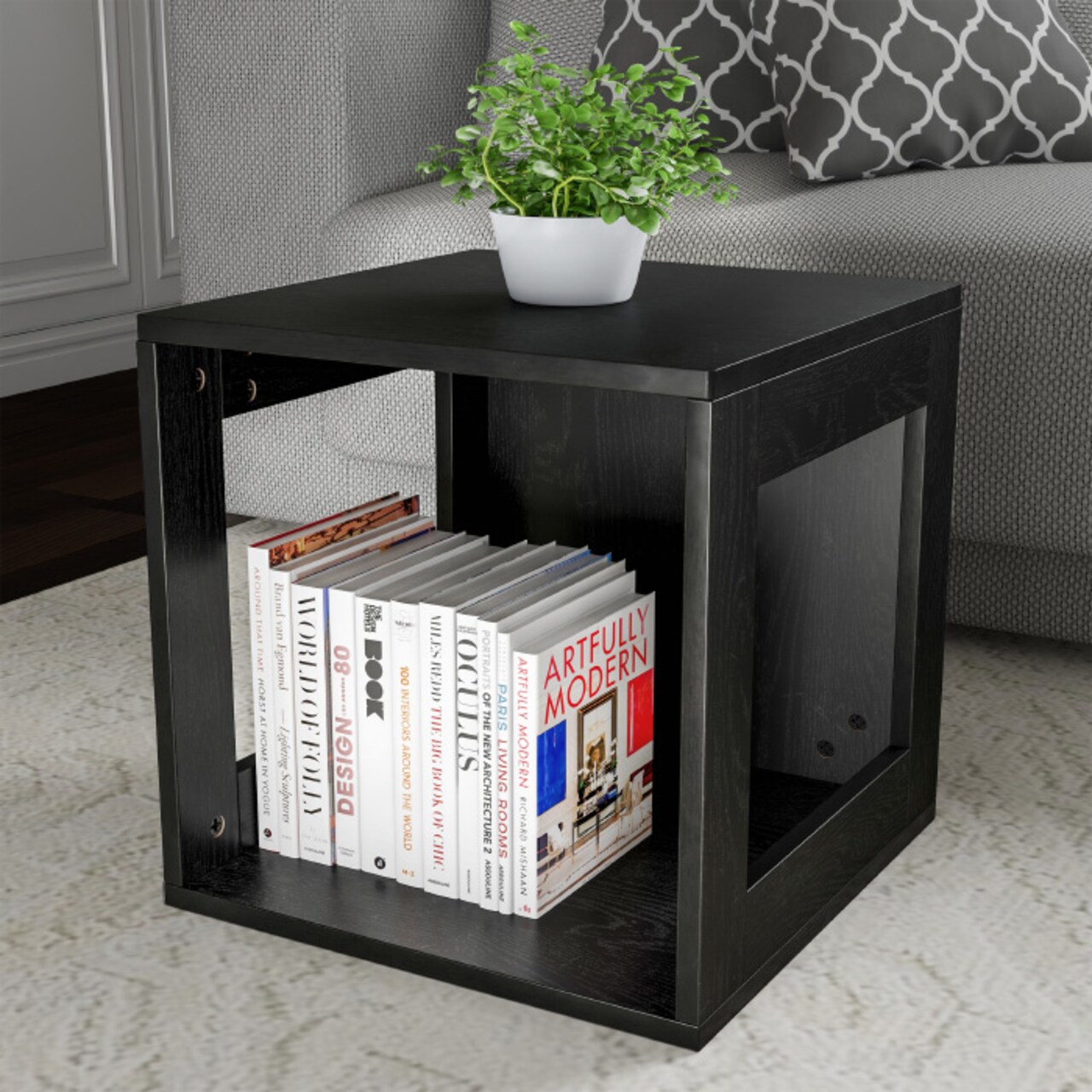 Lavish Home End Table Stackable Contemporary Minimalist Modular Cube Accent Table Open Sides Home or Office